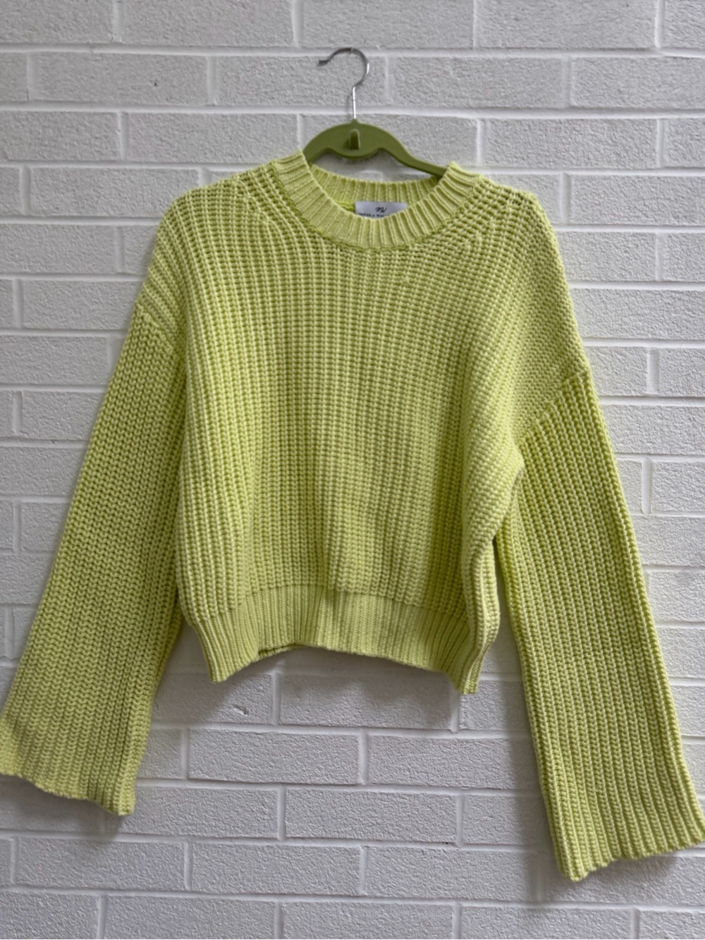 Wallflower Bright Lime Chunky Crewneck Sweater